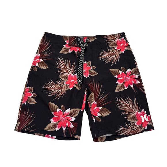 Hurley Swim Black Floral Board Shorts Bathing Suit Size Youth 28 (10/12) - Picture 1 of 3